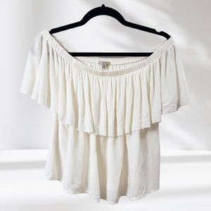 Cream Off-the-shoulder Boho Ruffle Top